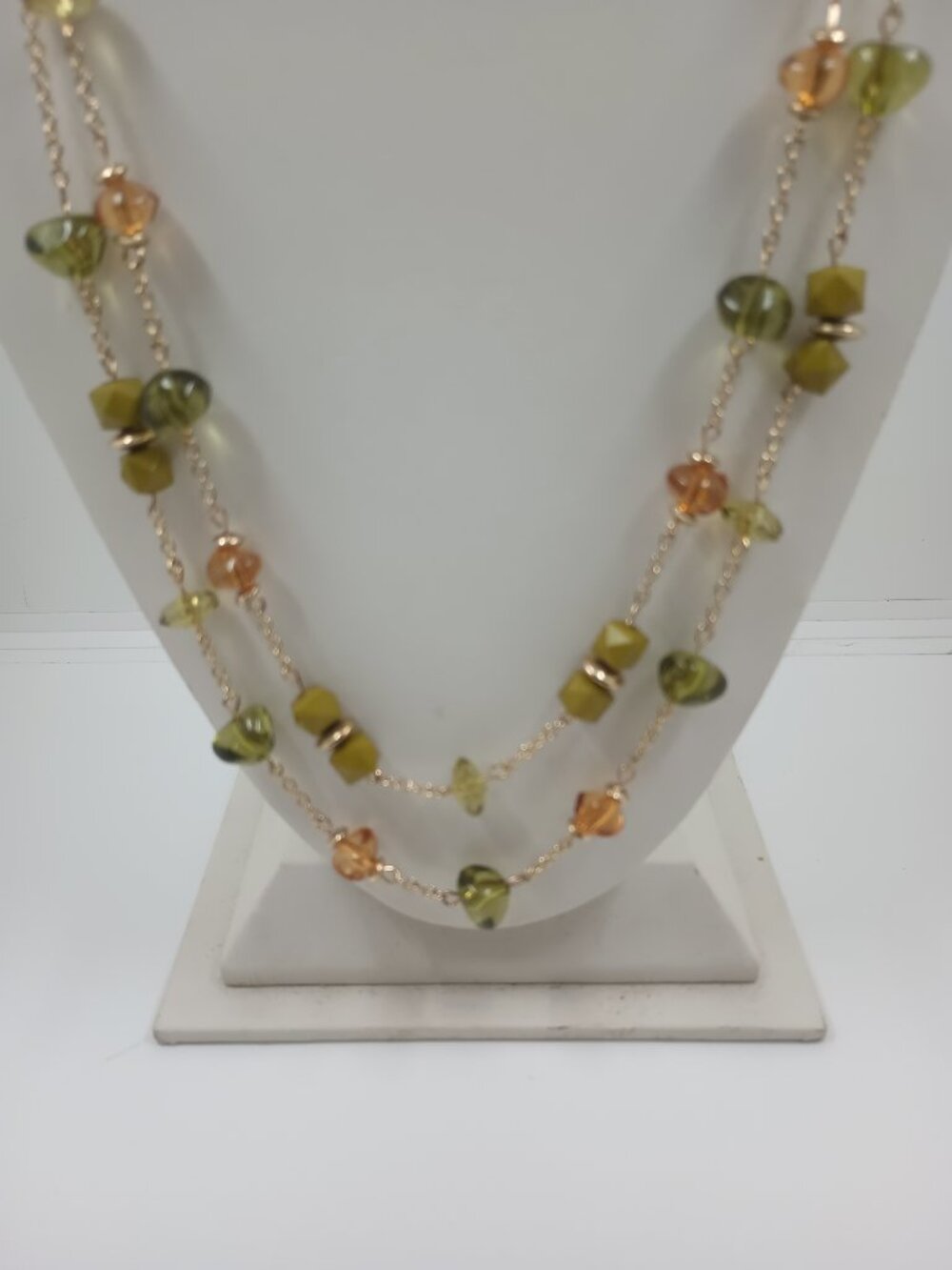 Long Twin Strand Art Glass Beaded Necklace